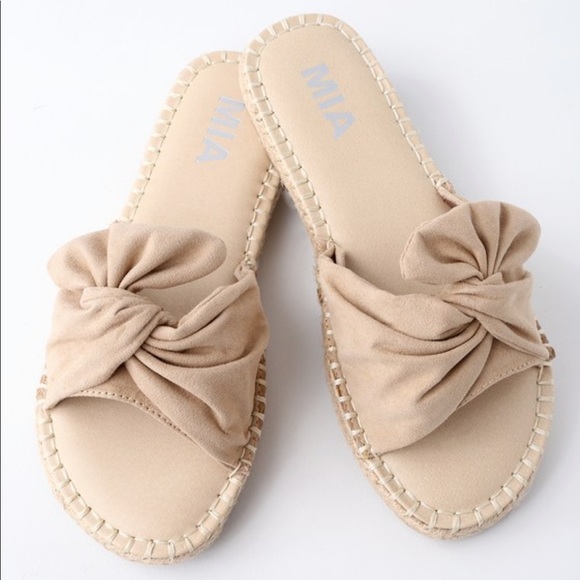 NIB Perfect Nude Bow Espadrille Slide Sandals - Picture 2 of 8